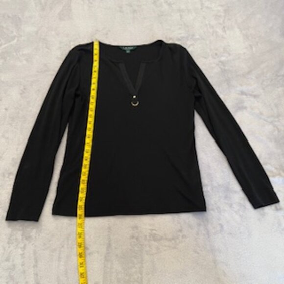 Lauren Ralph Lauren Women's Large Black Long Sleeve T-Shirt Gold Metal Accents - Picture 4 of 16